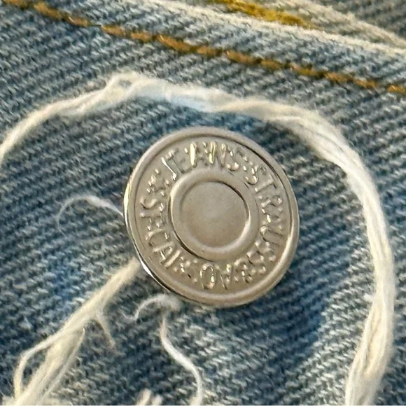 Distressed Denim Jacket Graphic Quote Stars Oversized Light Wash S - Picture 8 of 8